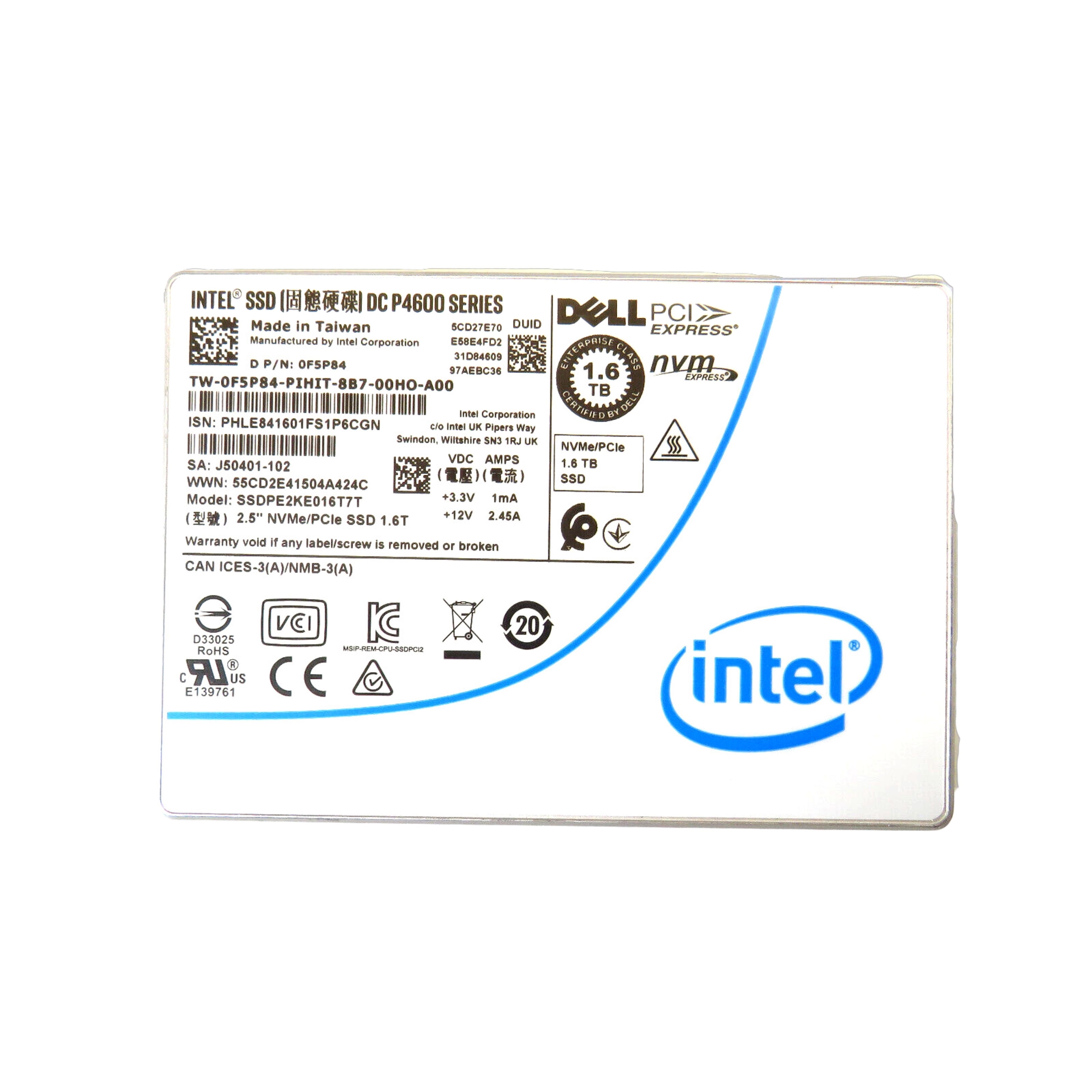 SSD Intel DC P4600 3.2 TB NVMe PCIe 2.5 Pollici, Grado A Usato Per Server Enterprise